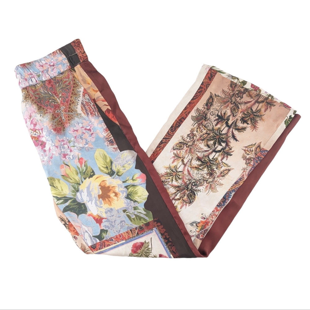Zara Patchwork Printed Satin Pants Size Small - image 1